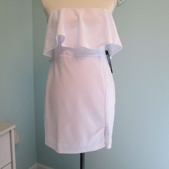 BEBE Ruffle Off-The-Shoulder Mini Dress-White Size: M-NWT - Picture 1 of 13